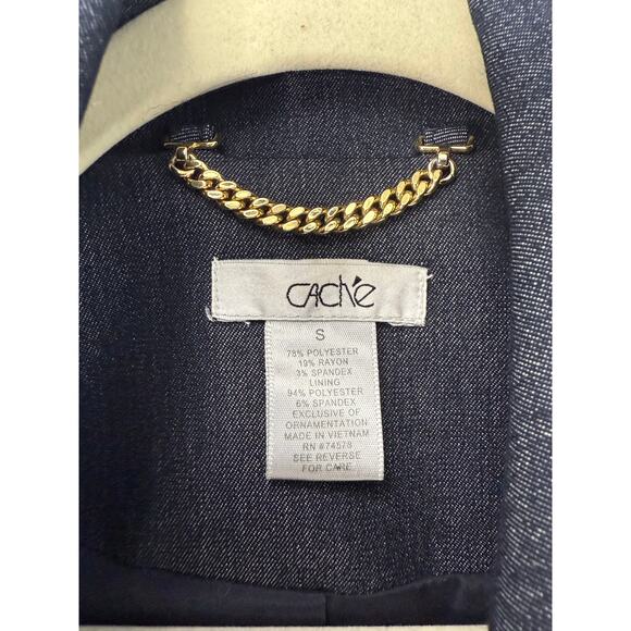 Caché Denim Trench Coat Women’s Small Y2K Glam Parisian Old Money - Picture 3 of 11